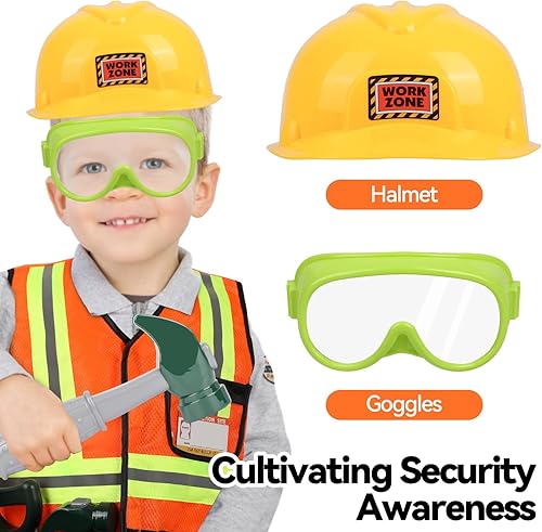 Miniatura 5 de Popsunny Trabajador de construcción de juguete para niños pequeños, herramienta para disfraz, sombrero, regalo de juego de simulación para niños de