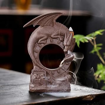 Backflow Incense Burner,Incense Holder, Ceramic Waterfall Incense Burner with 20 Reflux Incense Cones 30 Incense Sticks, Aromatherapy Ornament Home Office Decor,A