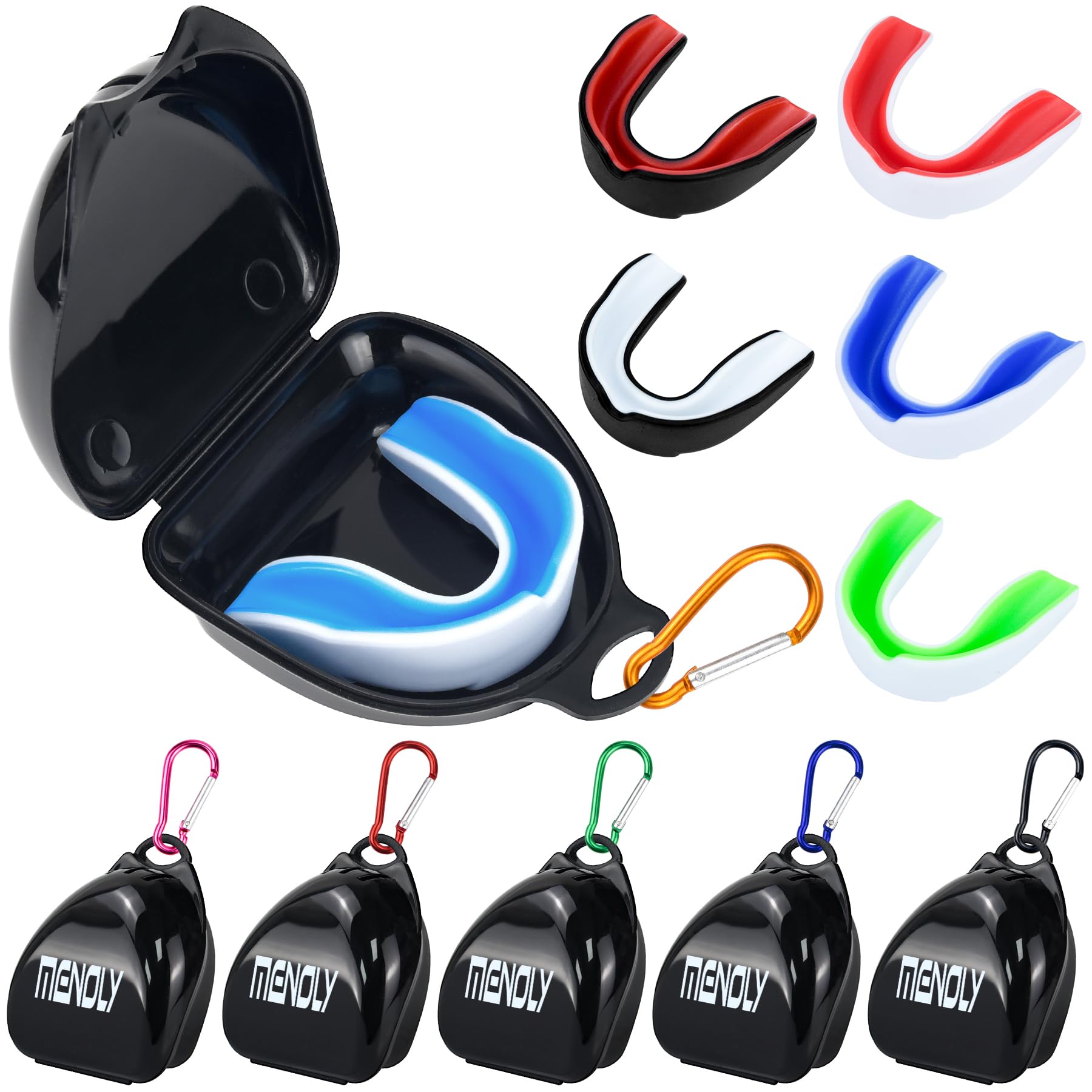 MENOLY 6 Pack Youth Mouth Guard, Sport Mouth Guard with 6 Portable Cases for Football Basketball Boxing MMA Wrestling Hockey