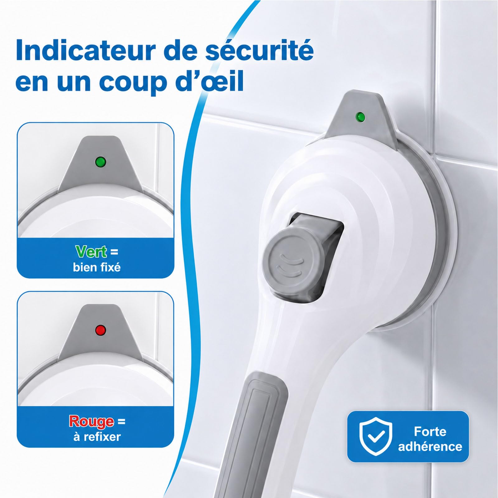 2 poignées de douche sans perçage 42 cm, poignée de douche avec ventouse, 2025