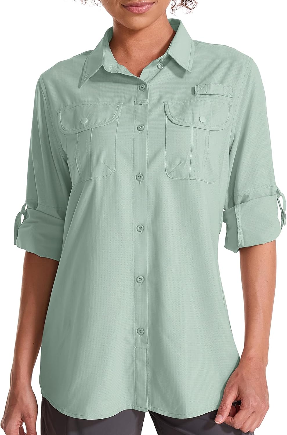 Womens UPF 50 Long Sleeve Sun Shirt Safari Hiking Fishing Quick DIY UV Protection Button Up Travel Shirt for Gardening