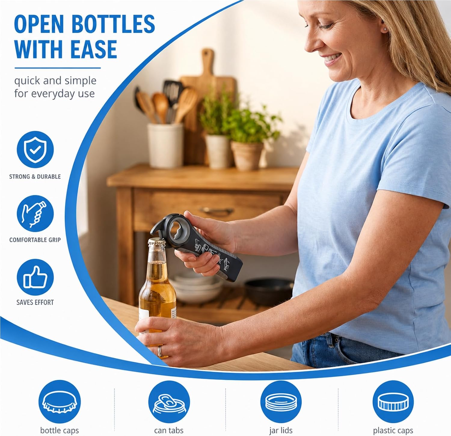 Bottle Opener – 5-In-1 Multifunctional Tool For Seniors & Arthritis