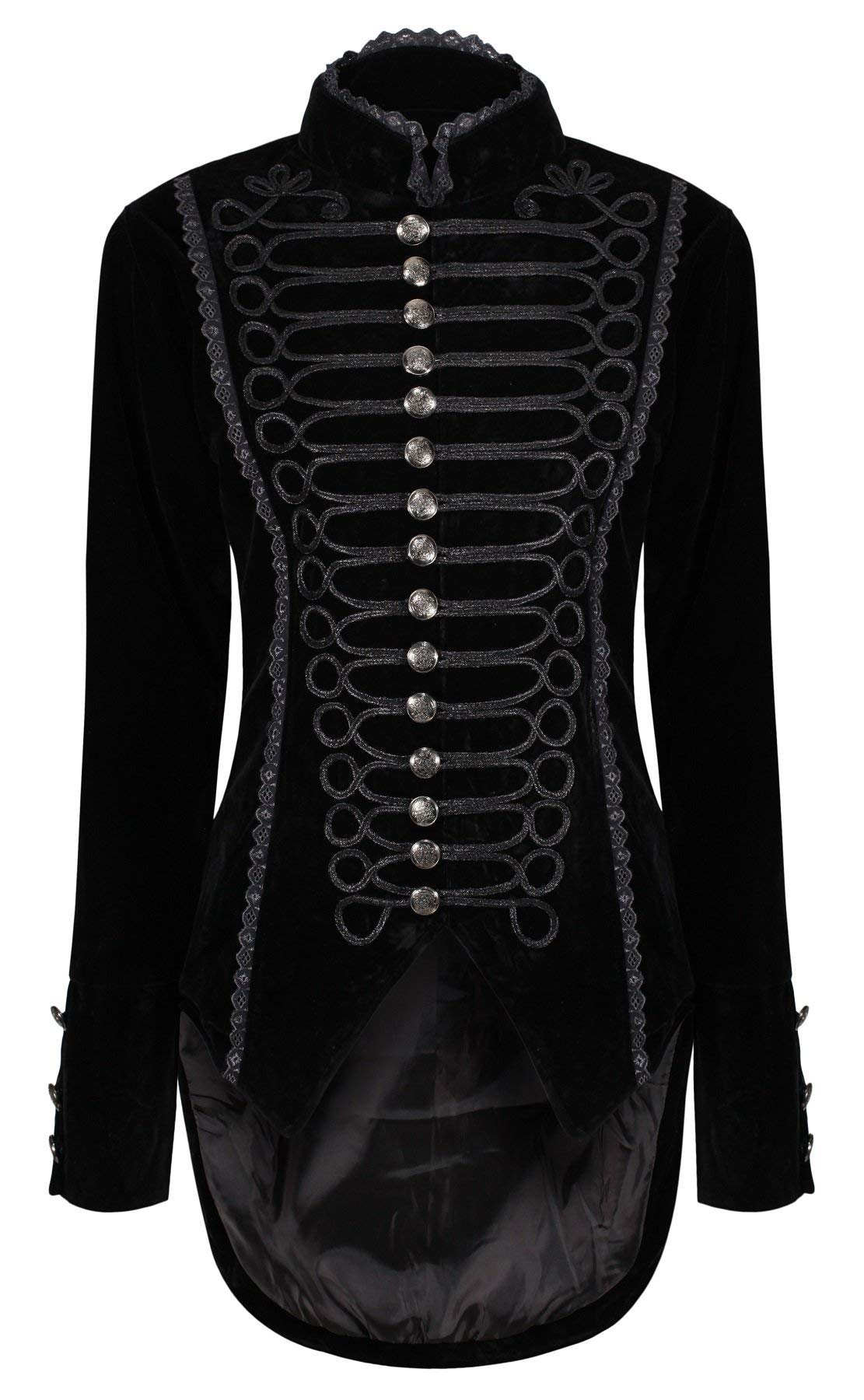 Ro Rox Women's Black Velvet Brocade Victorian Gothic Tailcoat Corset Back - (Uk 12)