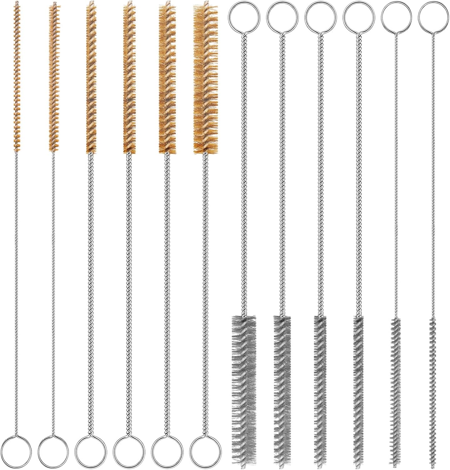 12-Pieces Brass Stainless Steel Wire Brush Set, 12" Long Wire Pipe Cleaner Engine Cleaning Brush Small Wire Brushes for Cleaning Tubes, Cylinders, Narrow Spaces, Auto Parts