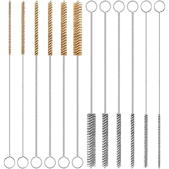 12-Pieces Brass Wire Brush Stainless Steel Wire Brush Set 12" Long Pipe Cleaners Parts Cleaning Brush Metal Brush for Cleaning Tubes, Cylinders, Bottle, Auto Parts 6mm/8mm/10mm/15mm/18mm/20mm