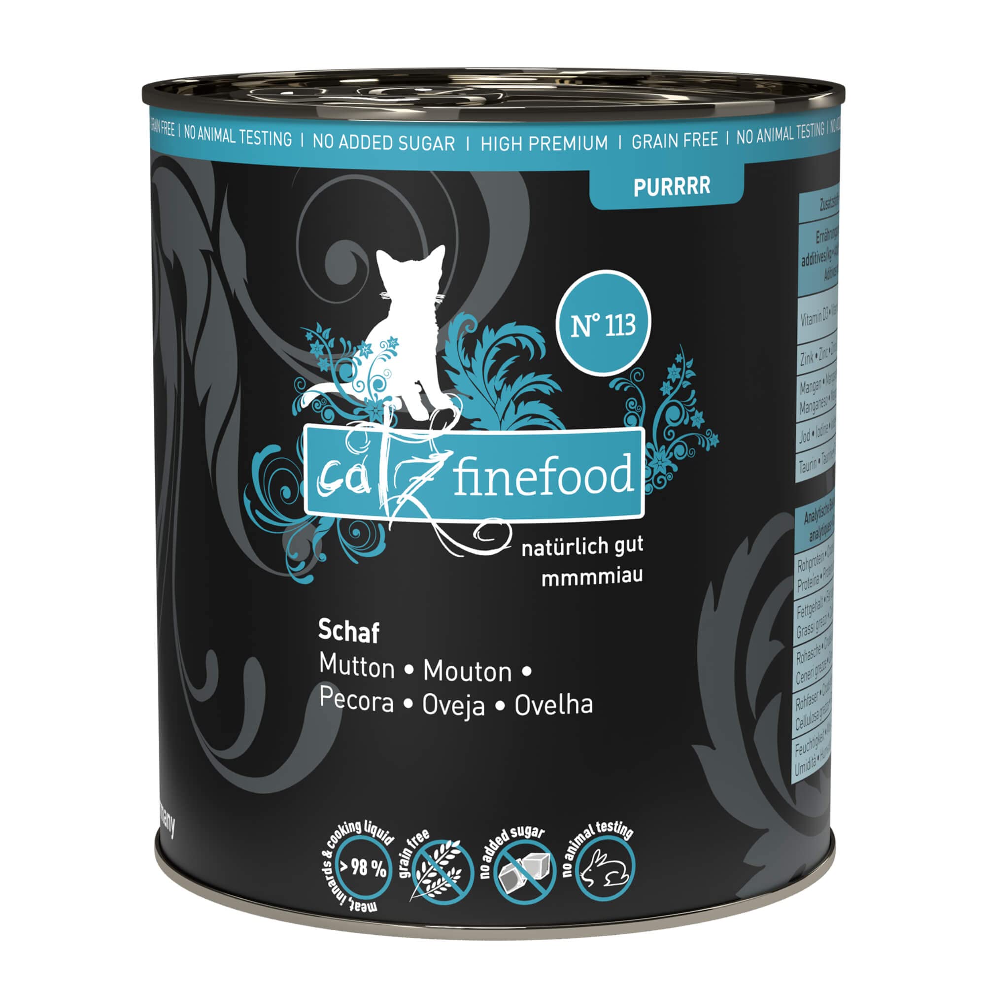 catz finefood Purrrr Schaf Monoprotein Katzenfutter nass N° 113, für ernährungssensible Katzen, 70% Fleischanteil, 6 x 800 g Dose