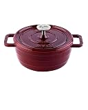 Sallys Medium Gourmet Gusseisentopf mit Deckel, emaillierte Beschichtung, Für alle Herdarten, ofenfest bis 250 Grad, 2,2 Liter Inhalt (Bordeaux)