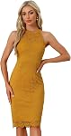 Allegra K Halter Robe formelle pour les femmes sans manches Bodycon robe de cocktail invité de mariage en dentelle