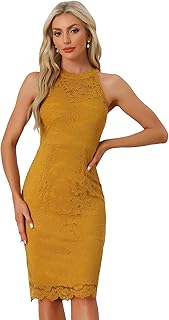 Halter Formal Dress for Women's Sleeveless Bodycon Wedding Guest Cocktail Lace Sheath Dress - Buy now