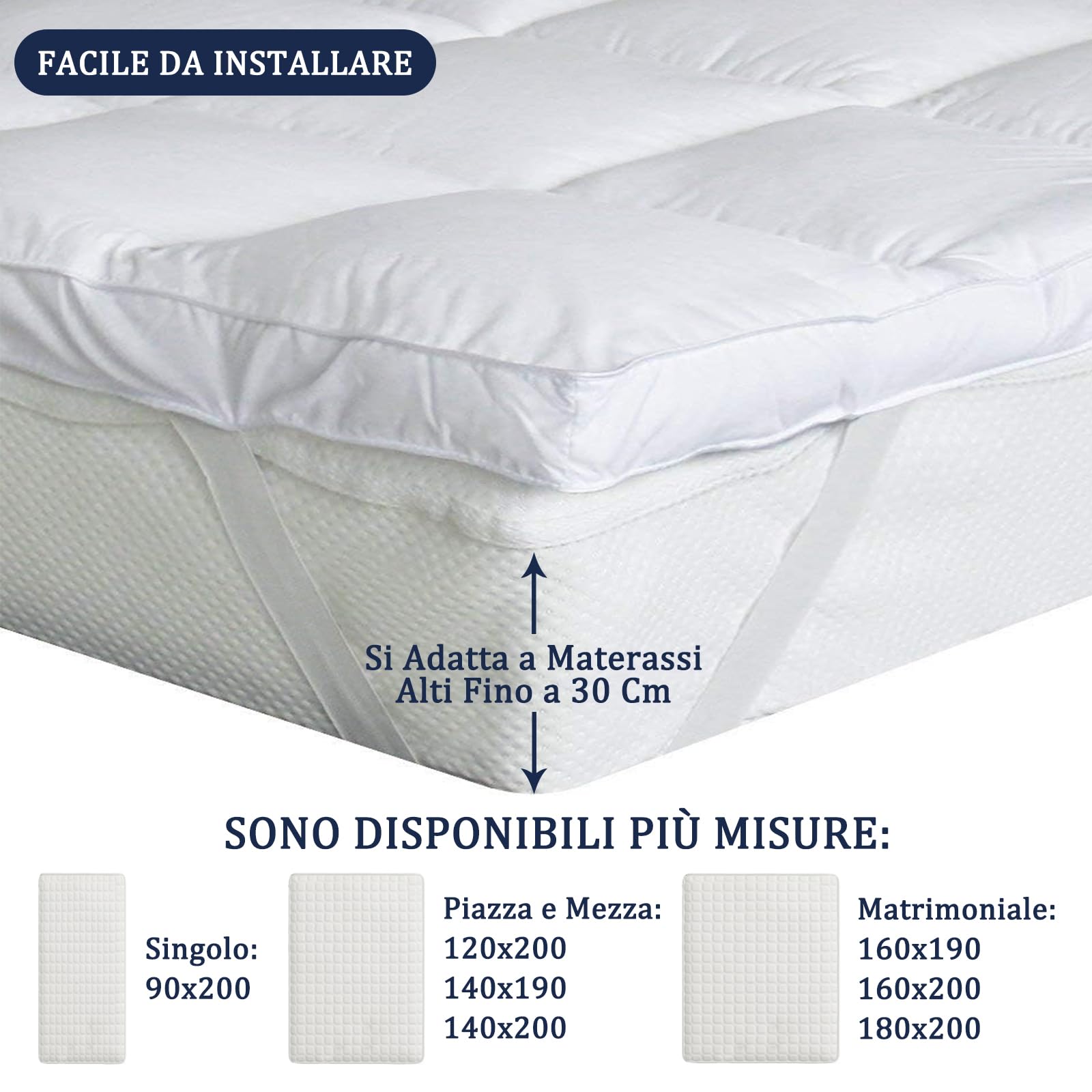 Bedecor Topper Matrimoniale 180x200cm, Morbido, Traspirante, Migliora il materasso, Topper per Divano Letto, Migliorare il Comfort del Sonno, Coprimaterasso Matrimoniale Imbottito in Poliestere