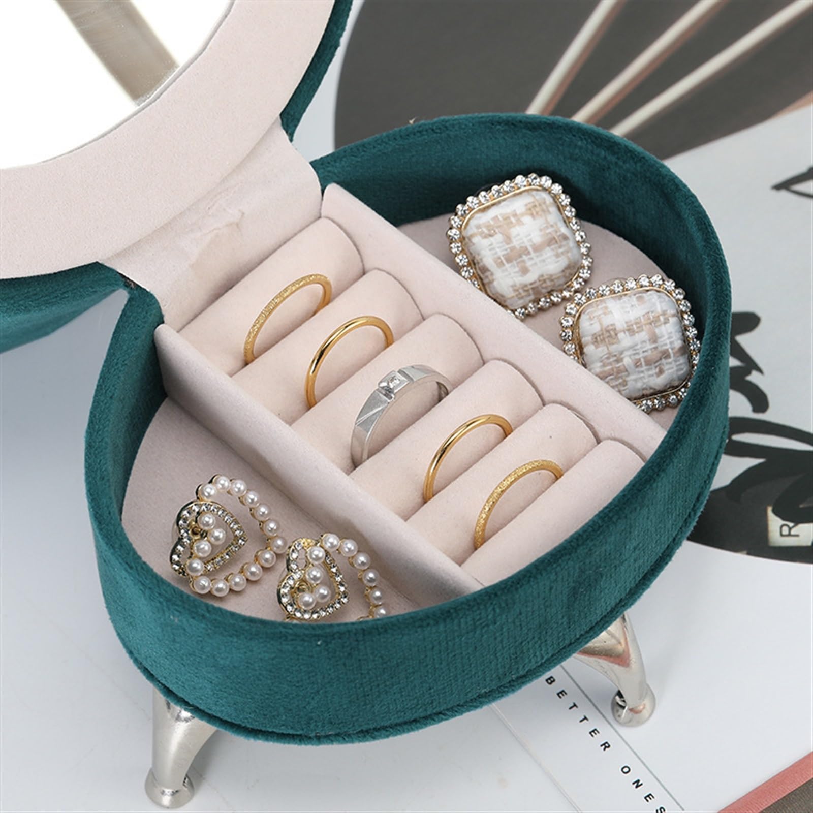 Pudełko Na Biżuterię Flanelowy Organizer Na Biżuterię Mały Organizer Na Biżuterię W Kształcie Sofy Lustro Do Makijażu Organizer Na Pierścionki Biżuteria Organizer Na Makijaż Etui ，Azul-D