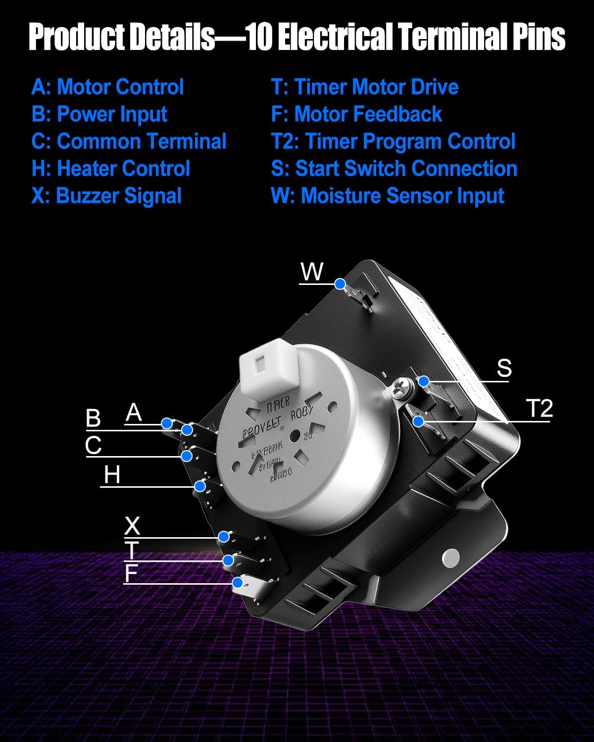 W11685947 W11566735 Dryer Timer & Knob Kit Fit for Whirlpool Maytag, Replace 4981088 AP7215858 PS17216594 EAP17216594 FIX17216594 162-428-1, 60Hz 220VAC
