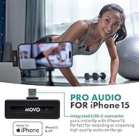Vista 5 de Movo Micrófono inalámbrico Mini USB-C para iPhone 15/16/17 - Micrófono compatible con Pro Max - Duración de la batería de 10 HR, rango de 164 pies