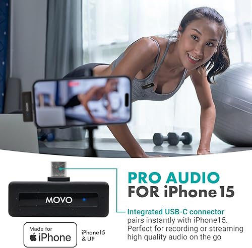 Miniatura 5 de Movo Micrófono inalámbrico Mini USB-C para iPhone 15 - Micrófono iPhone 15 compatible con iPhone 15 Pro Max - Duración de la batería de 10 HR, rango