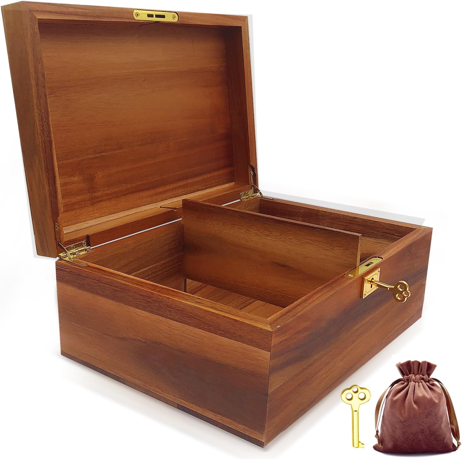 WELITTCON Wood Box Large Decorative Wooden Storage Box with Hinged Lid and Locking Key Premium Acacia Keepsake Chest Box Memory Gift Wooden Boxes 11 X 8.5 X 5 Inches