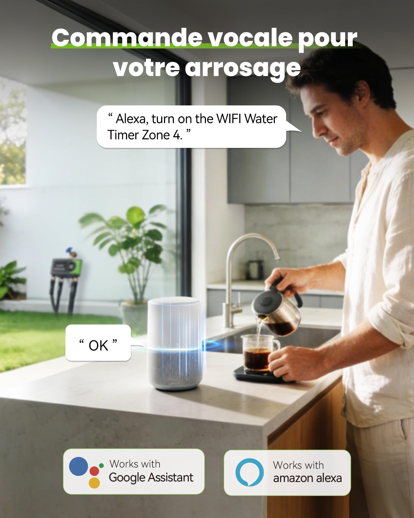 RAINPOINT Programmateur d'Arrosage WiFi 4 Voies, Arrosage Automatique Météo, 4 Sorties Laiton, Contrôle App et Vocale Jardin