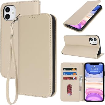 for iPhone 11 Phone Case Wallet with Strap,6.1",Apricot