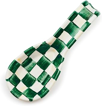 MACKENZIE-CHILDS Enamel Spoon Rest, Green-and-White Emerald Check