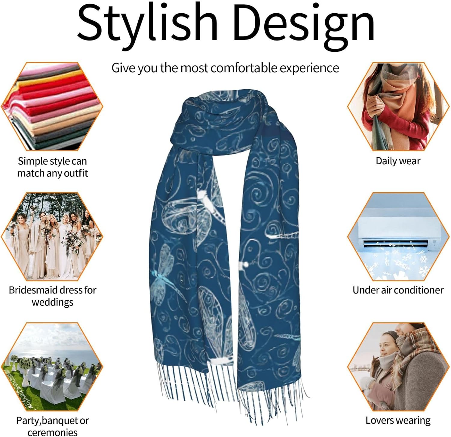 (Blue Dragonfly) Women's Soft Warm Scarf Large Plush Shawl Wrap with Fringe Fashion Winter Scarves for Cold Weather