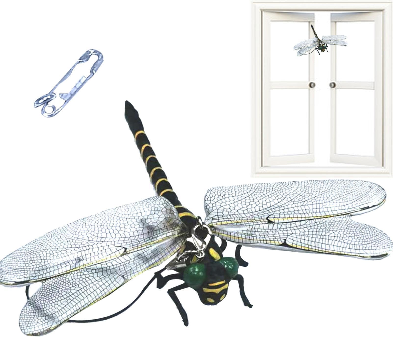 Outdoor Fly deterrents - Harmless Fly Exterminator, Reusable Dragonfly Design Bird repelent | 12cm Lifelike Dragonfly pesst Control, Professional Clip On Fly Management for Garden Camping Fishing