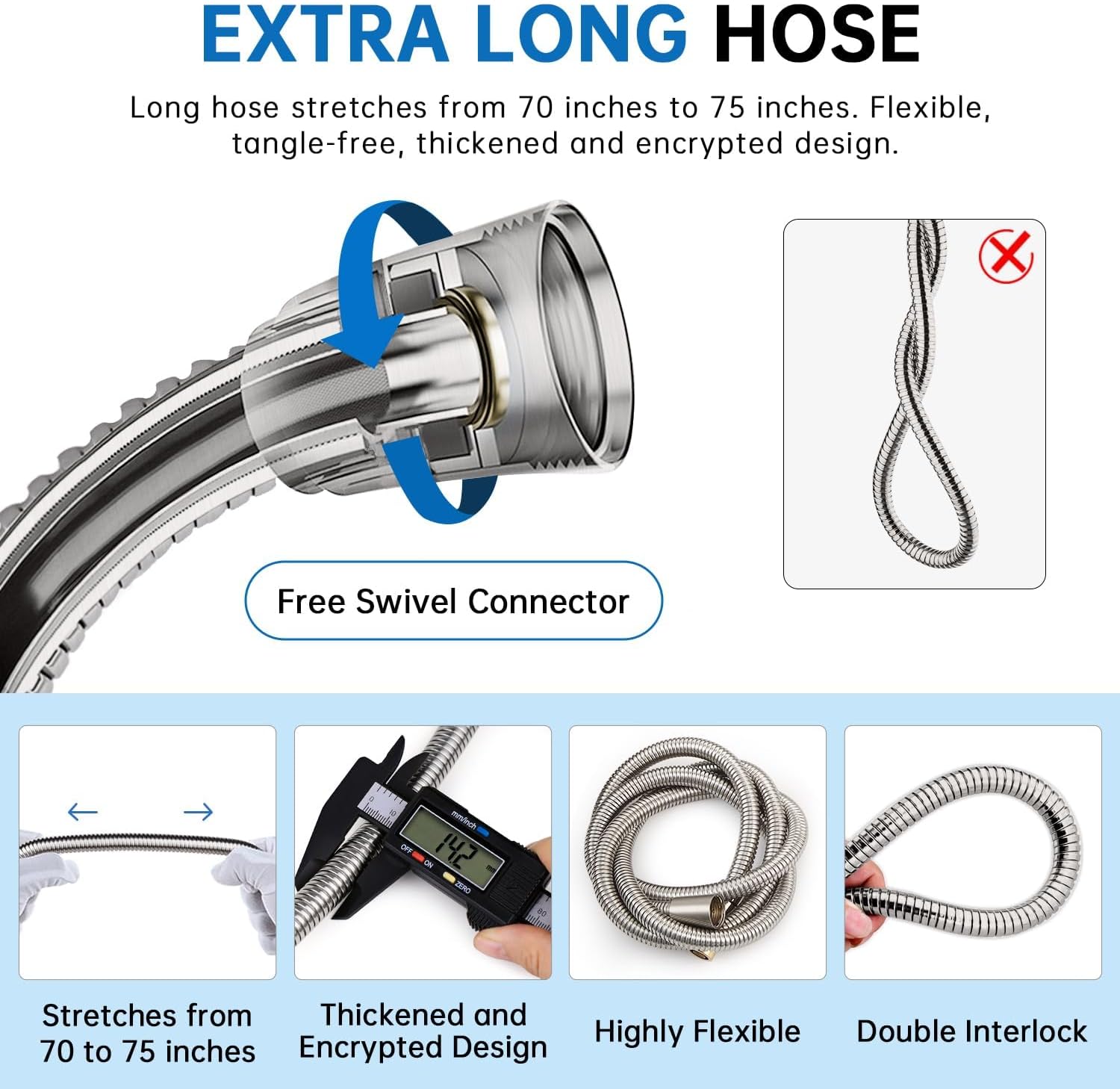 G-Promise All Metal Shower Head Holder with Hose/Solid Brass Adjustable Arm Mount / 71 Inch Flexible Stainless Steel Hose/Wall Mount Handheld Shower Head Replacement (Brushed Nickel)