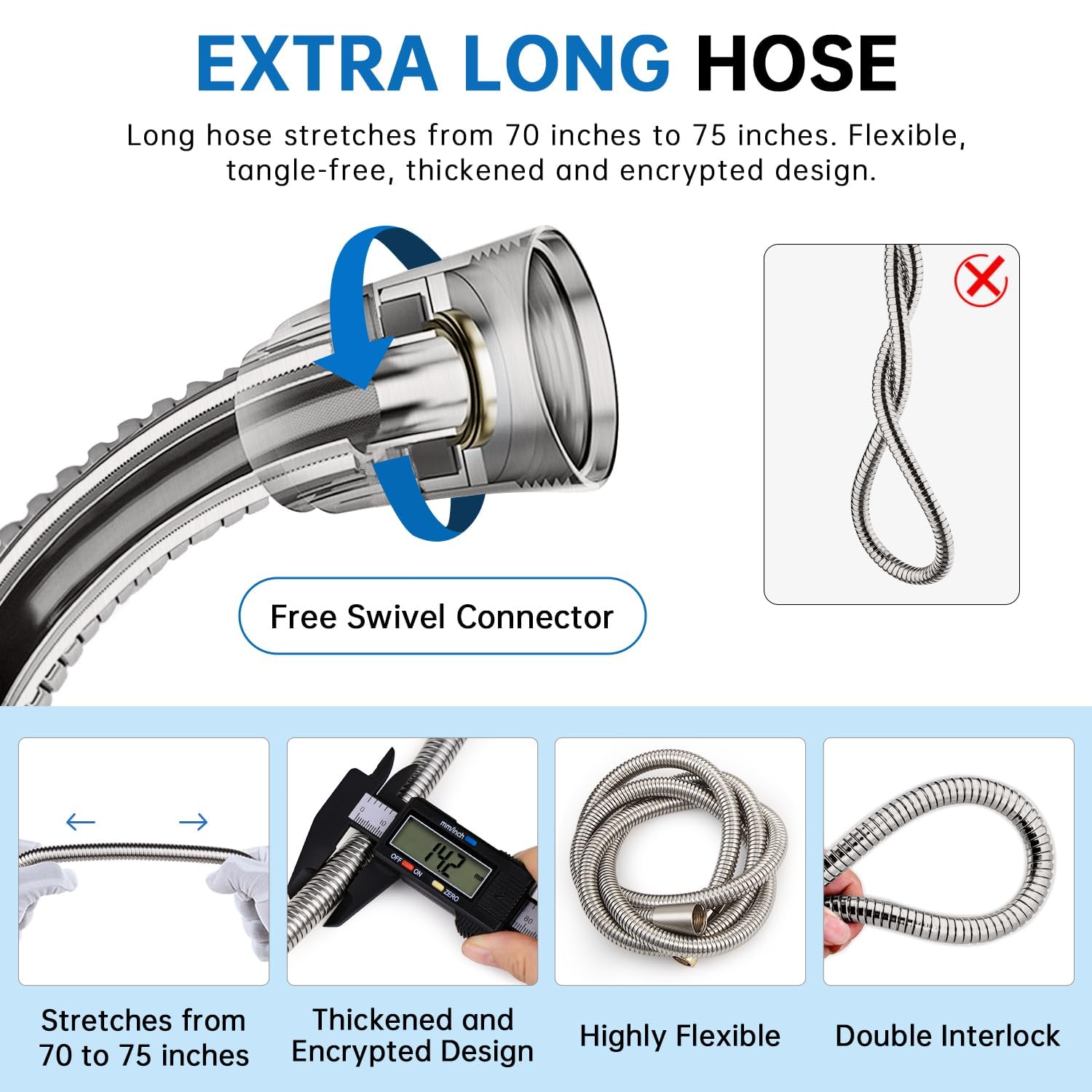 G-Promise Duschkopfhalter Aus Messing Mit 71 Zoll Edelstahlschlauch – Verstellbar, Rostfrei, Für Handbrausen
