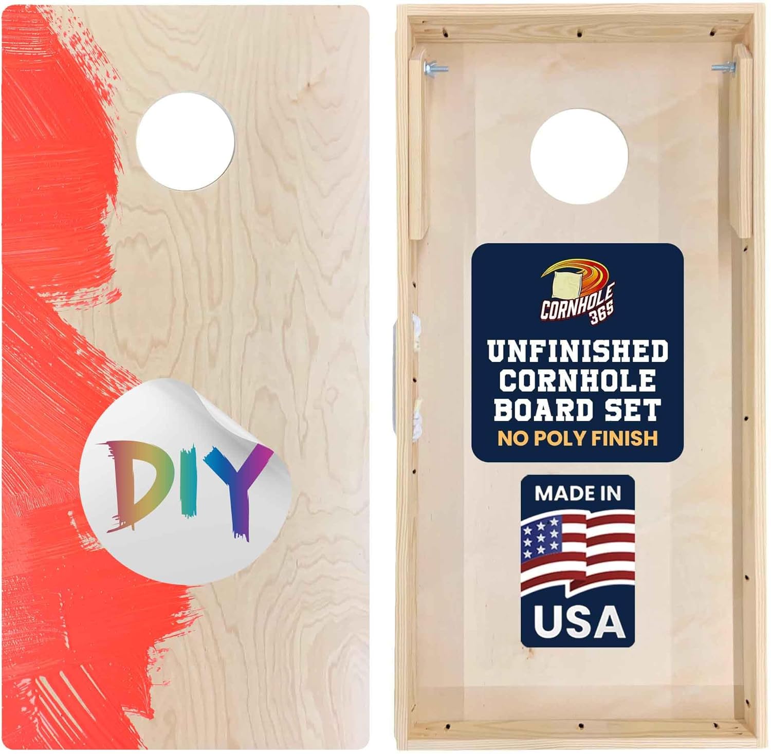 Cornhole365 Premium Cornhole Boards - Unfinished Regulation Size Solid Wood Cornhole Board Set for Outdoor Fun, Durable, Heavy-Duty Construction, Perfect for Custom Painting & Personalization