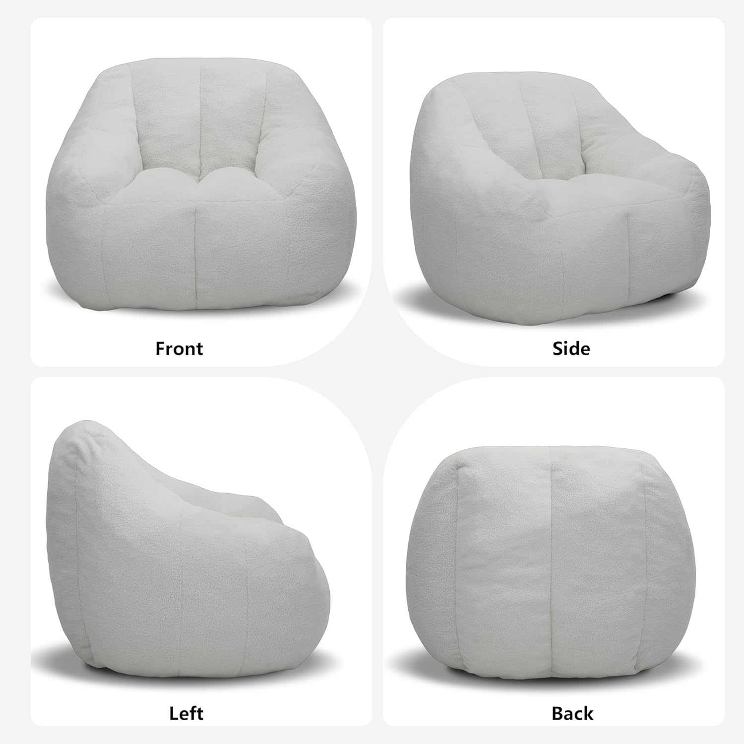 MINCETA Bean Bag Chair for Adults, Comfy Bean Bag Sofa with Armrest, White BeanBag Chair with Back Support for Living Room, Bedroom