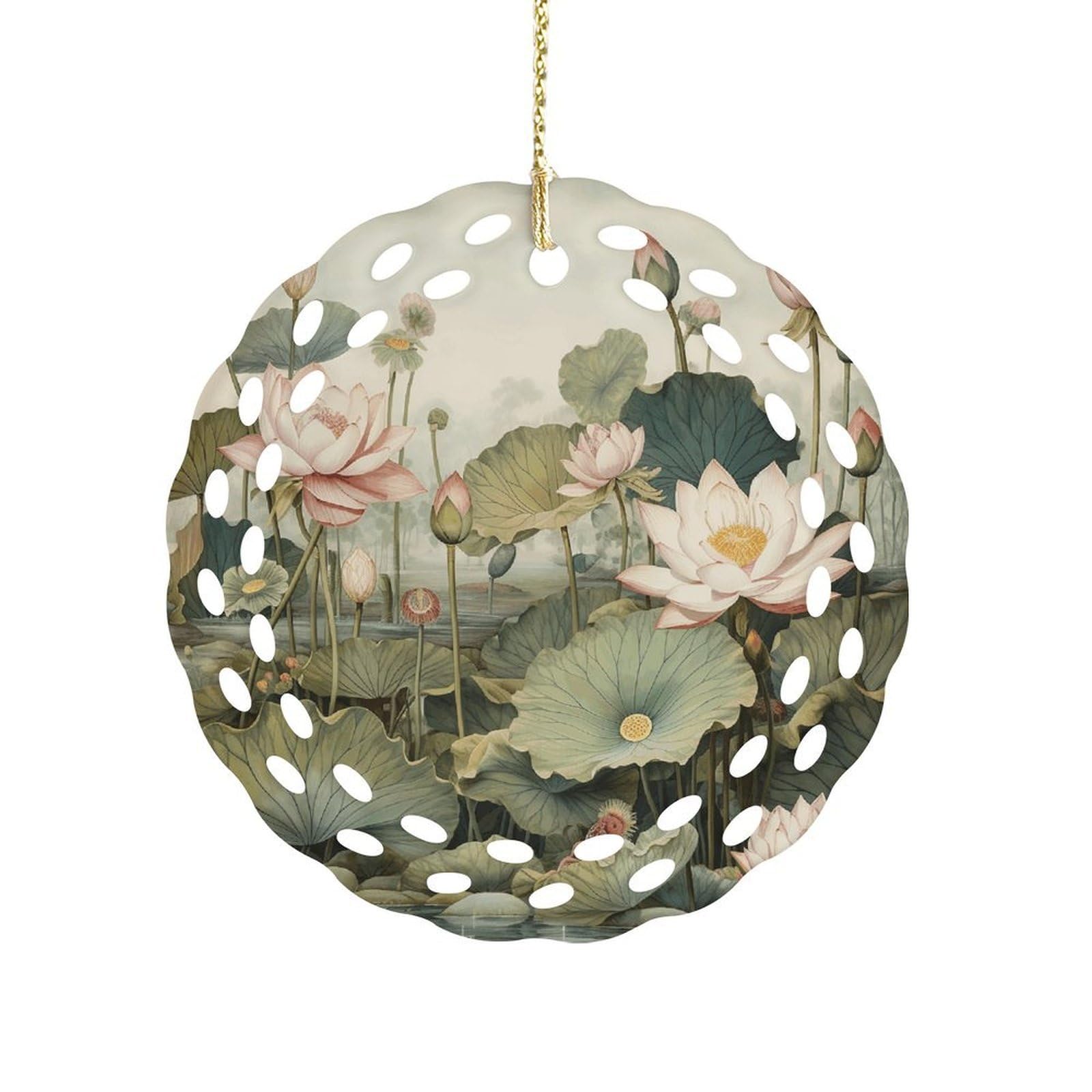 Btcowzrv Style Hand Drawn Flower Ceramic Ornament,Round Ornaments With Hole Easy To Hang,Hanging Ornament For Wedding Party Home Window Garden Christmas Day Decor