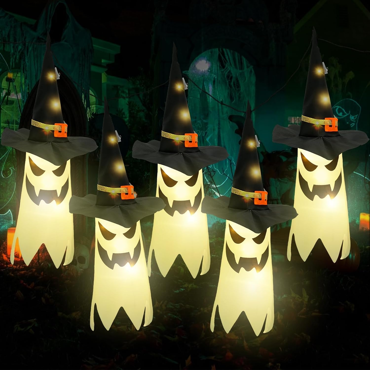 Halloween Light Up Witch Yard Decor - Set Of 3, 5.4ft Tall LED Color Changing Outdoor Witch Stakes For Lawn, Garden