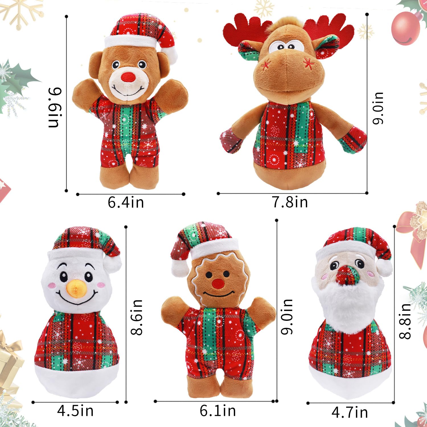 Juguetes navideños para perros – Paquete de 5 juguetes chirriantes para cachorros para perros pequeños y medianos, Papá Noel, reno y muñeco de nieve, regalo ideal para mantener a los perros