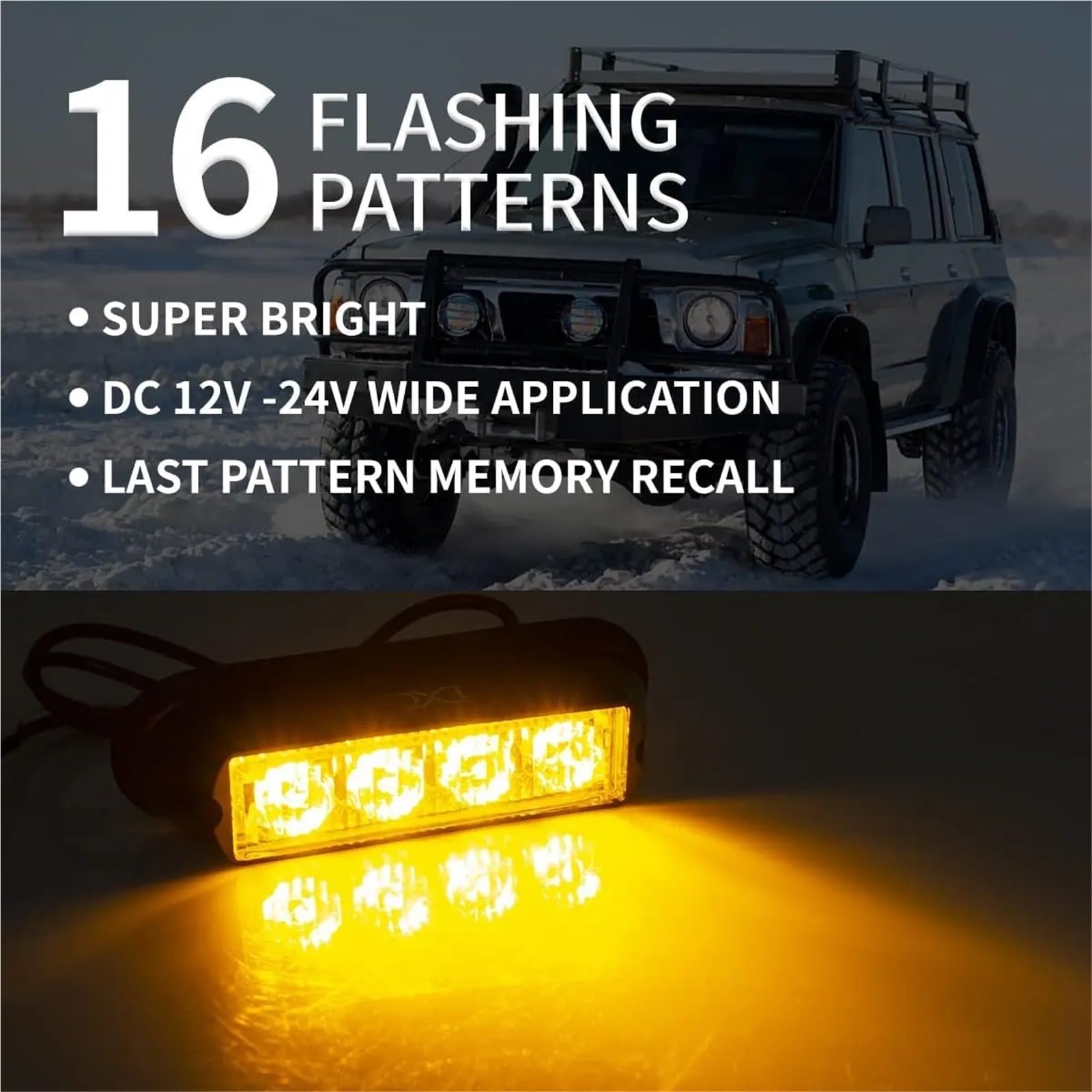 2 barras de luces intermitentes de advertencia de 4 o 6 LED for coche, con luz estroboscópica, baliza de emergencia y señal luminosa. 12V/24V. for vehículos y camiones.(Red,2pcs 4-LED Light)
