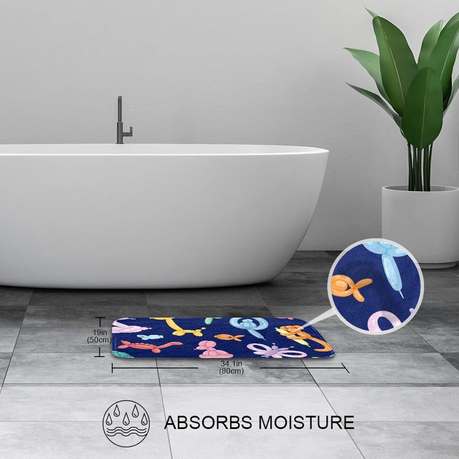 KXO Balloon Animal Dog Flower Candy Snakes, Waterproof Shower Curtain and Mat Set Polyester Bathroom Curtain and Rug Set with Hooks 70.8"x70.8"