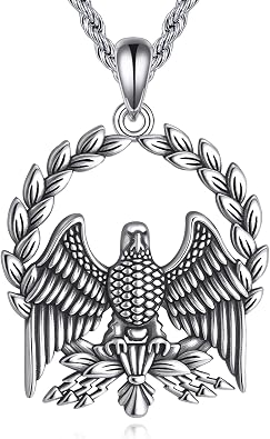 Mens/Womens S925 Sterling Silver Eagle Pendant Necklace, Ancient Roman Eagle Standard Badge Pendant