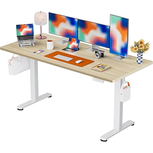 ErGear Height Adjustable Electric Standing Desk, 71 x 30 Inches Sit Stand up Desk, Memory Computer Home Office Desk Large Desk with Two-Piece Desktop (Natural)