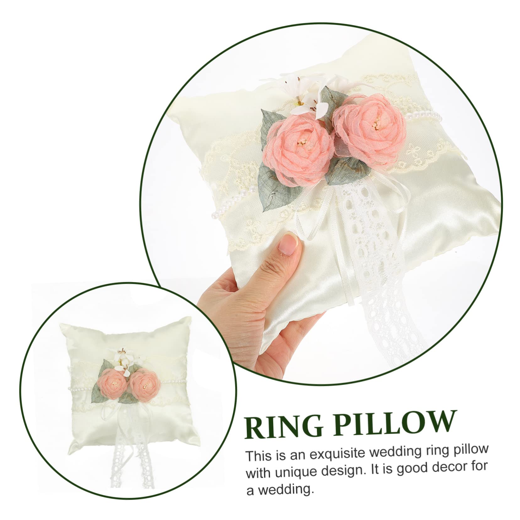 Abaodam 2pièces Coussin Alliances Fleurs Blanches Accessoire De Mariage Élégant pour Présentation des Anneaux Décoration Romantique pour Cérémonies De Mariage