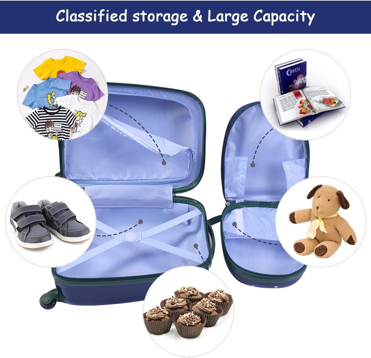 GYMAX Kids Carry On Luggage Set, 12" & 16" 2PCS Rolling Suitcase