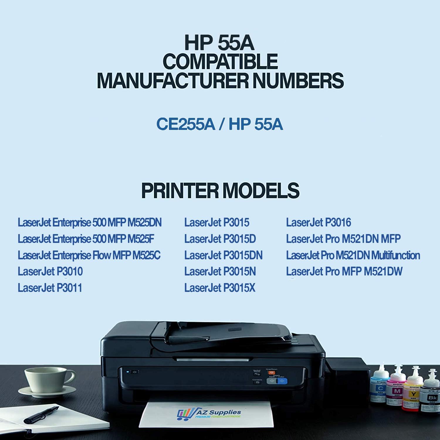 AZ SUPPLIES Compatible Toner Cartridge Replacement for HP 55A CE255A Laserjet Enterprise 500 MFP M525DN M525F M525C Laserjet P3010 P3011 P3015 P3015D P3015DN P3015N P3015X P3016 (Black - 1 Pack)