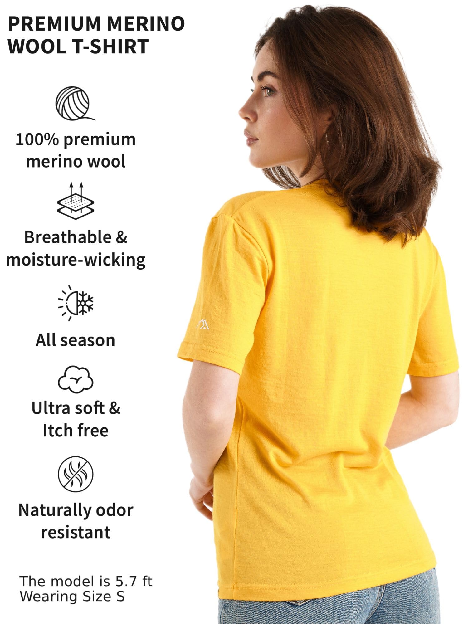 T-Shirt Merinos Femme pour Activités De Plein Air en Laine Mérinos avec Chaussettes (Medium, Gold Crewneck)