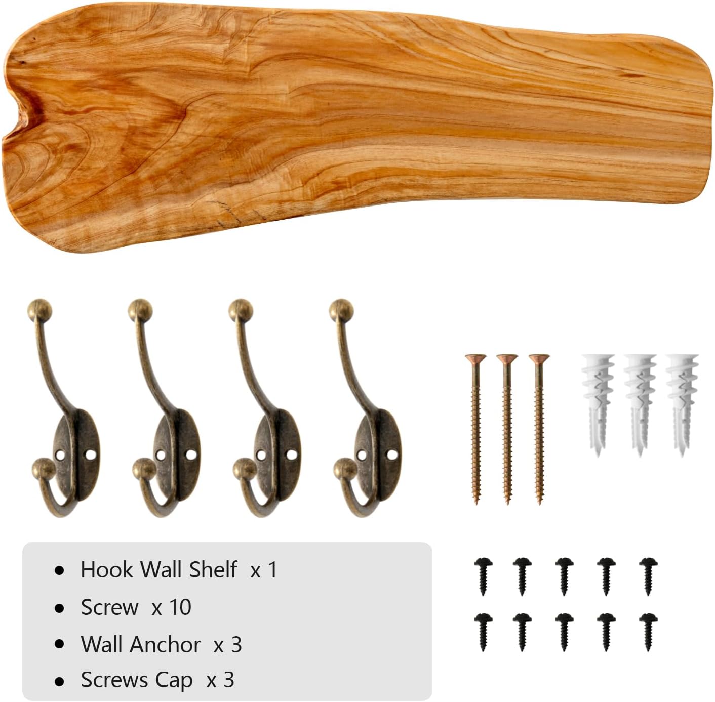 WELLAND Rustic Cedar Wooden Coat Rack with 4 Hooks, Heavy Duty Wood Decorative Wall Hooks for Hanging Coats, Key, Cap