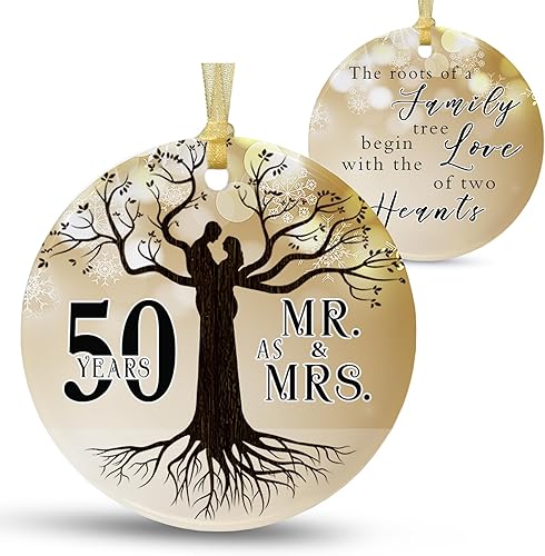 Adorno de boda de 50 aniversario 2023 colgante de Navidad para pareja, 50 años como regalos de señor y señora, regalo de boda de Navidad para