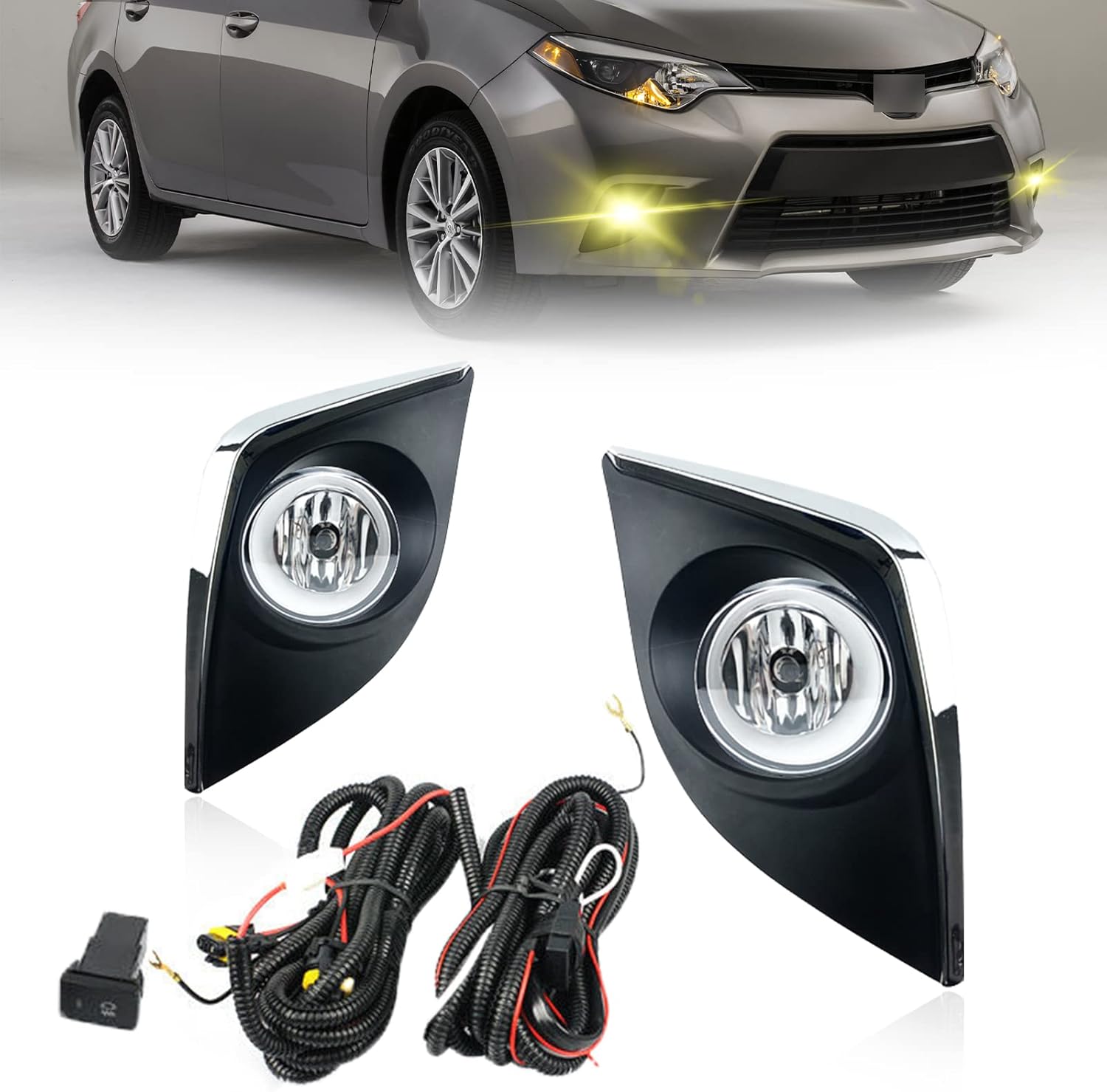 Fog Lights for 2014 2015 2016 Corolla/Altis CE ECO L LE with H11 12V 55W Halogen Bulb & Switch and Wiring Kit (Clear Lens)