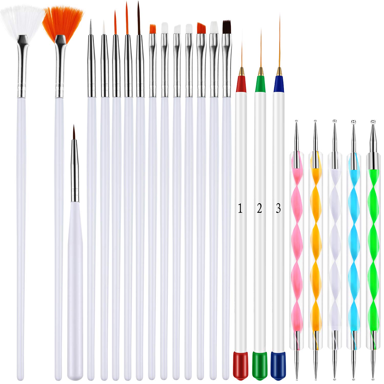 23 Pieces Nail Pens Kit Nail Painting Polish Design Tools Set, Includes 15 Pieces Nail Gel Brushes, 5 Pieces Nail Dotting Pens, 3 Pieces Drawing Pens