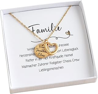 Familienkette personalisierte Kette mit Namen Familie und Herz Anhänger Edelstahl Gold Silber Roségold mit Gravur personalisierter Schmuck Geschenk zum Geburtstag Muttertag