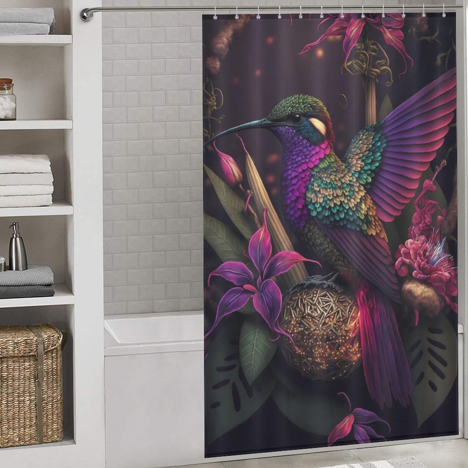 Rideau de douche colibri coloré en polyester de qualité supérieure lavable pour baignoire 140x183cm