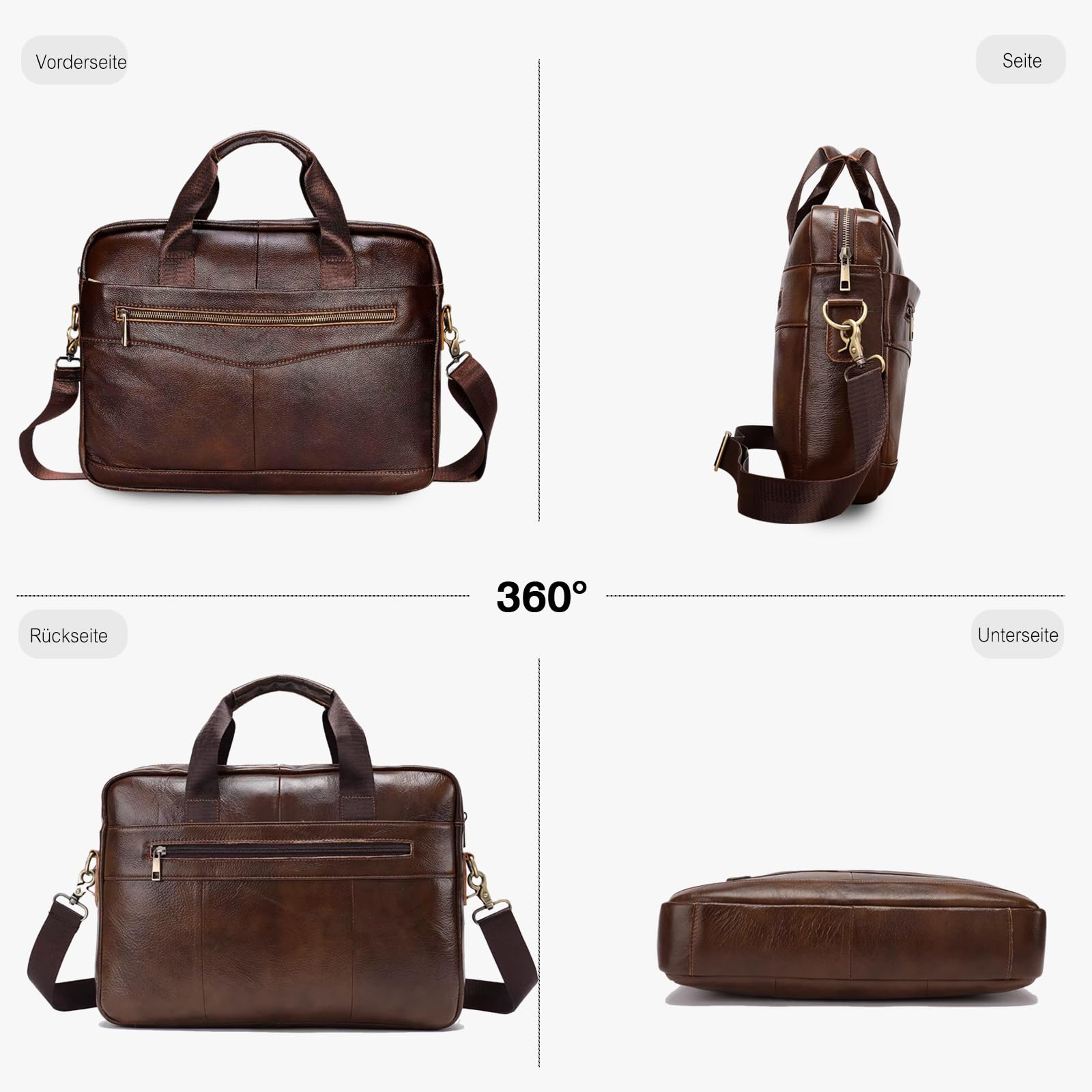 FANDARE Retro Leder Aktentasche Herren Business Henkeltasche Dokumententasche Geschäftstasche Messenger Handtasche Mappe Aktenkoffer Umhängetasche für Arbeit und Reisen Crossbody-Tasche