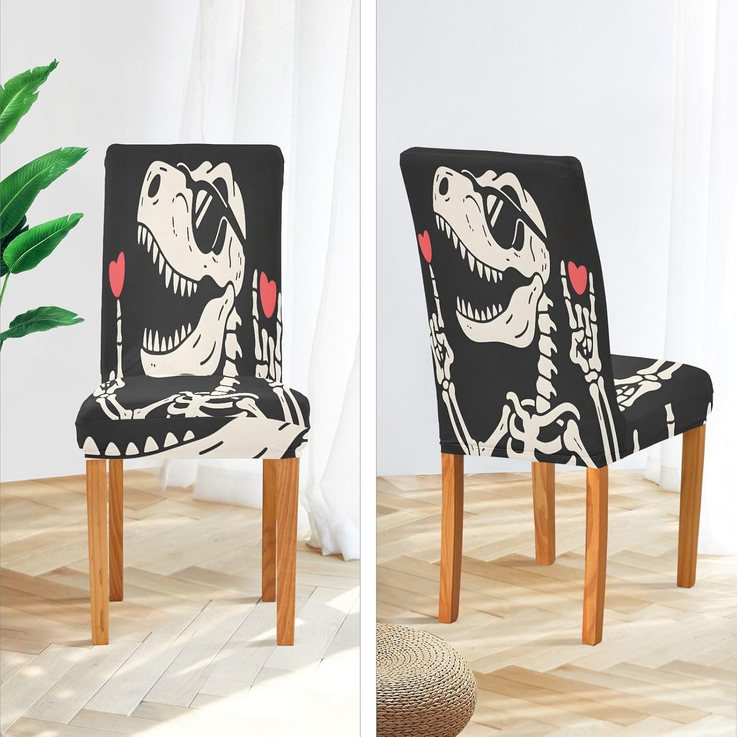 ALAZA Chair Covers for Dining Room, Skull Stretch Chair Cover Sets Chair Protector Removable Washable for Ktichen Restaurant Hotel
