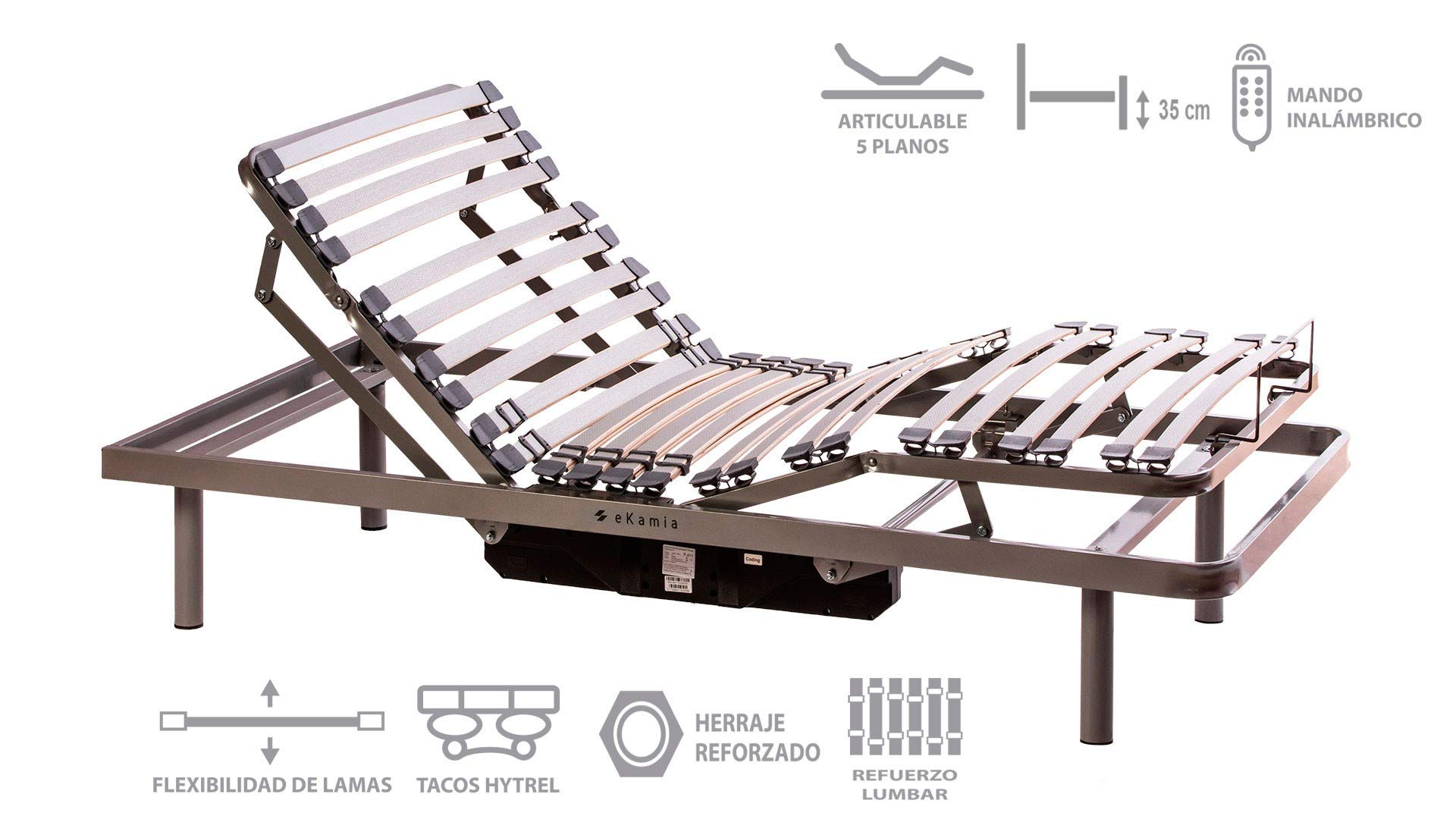 ekamia - ERIS Cama Articulada Eléctrica para el Hogar - 80cm x 190cm, Mando inalámbrico