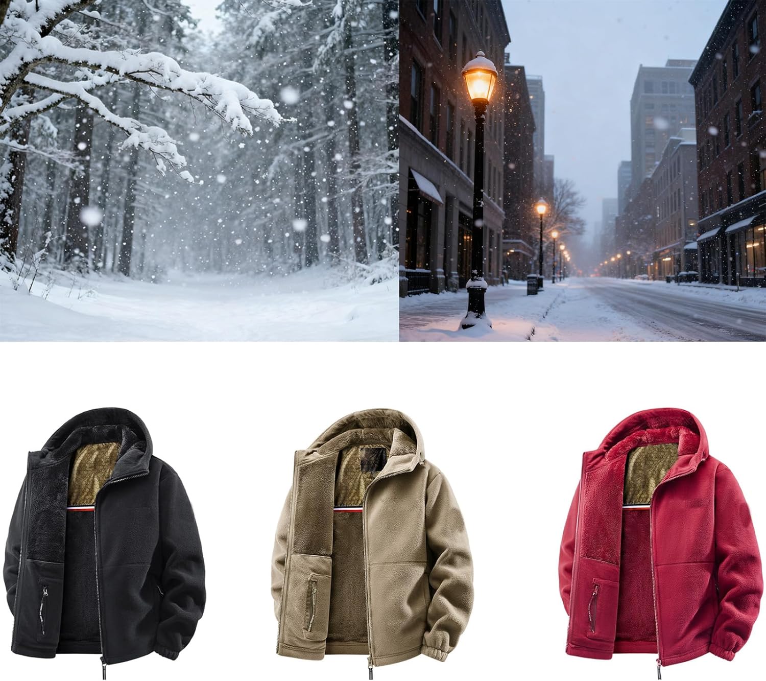 Men's Double Layer Fleece Hooded Jacket, Winter Outdoor Ultra Warm Sherpa Jacket Full Zip Polar Fleece Windproof Coat