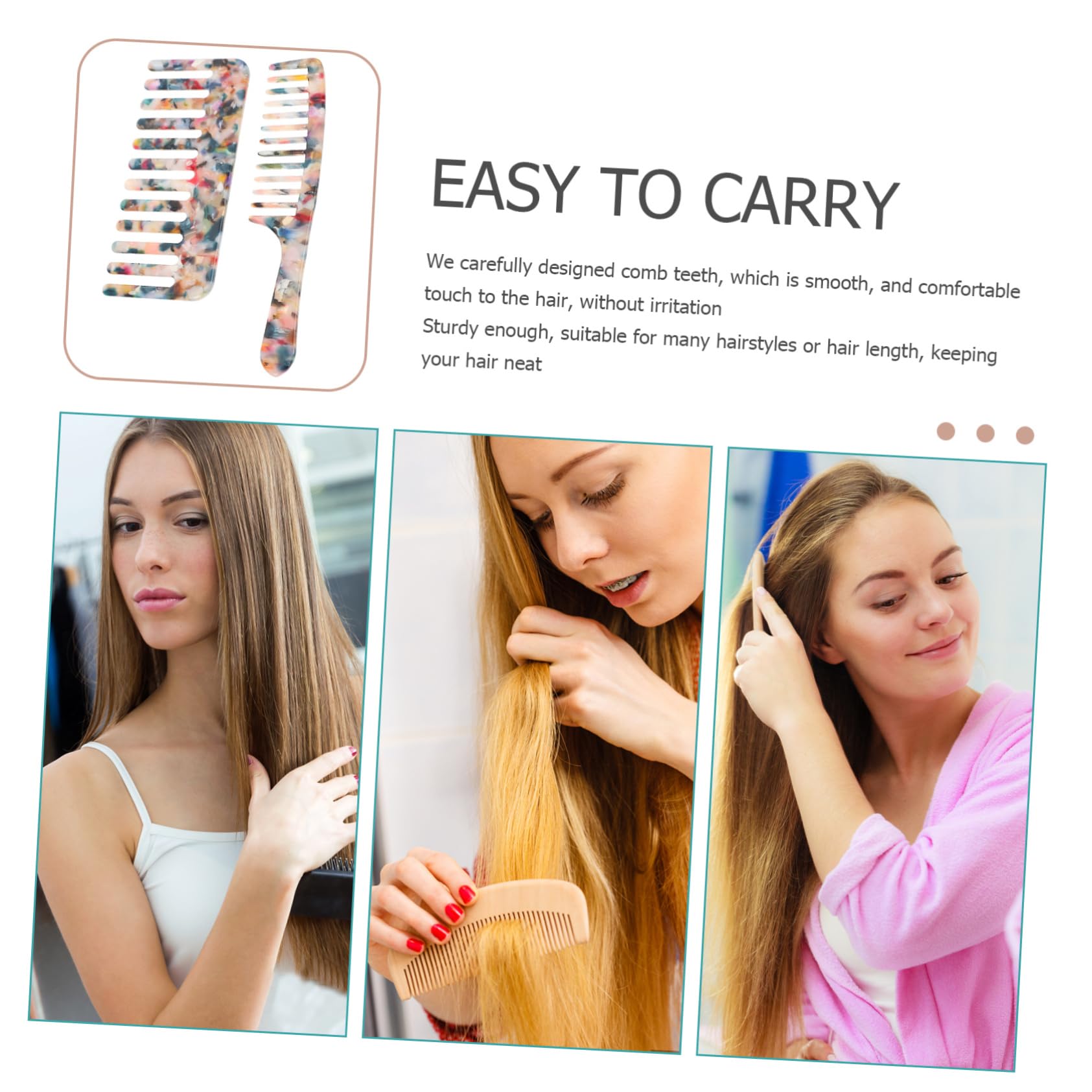 MAGICLULU 6piezas Peines De Dientes Anchos De Acetato Para Pelo Profesional Peine De Estilismo Seco y Húmedo Para Tipo De Cabello